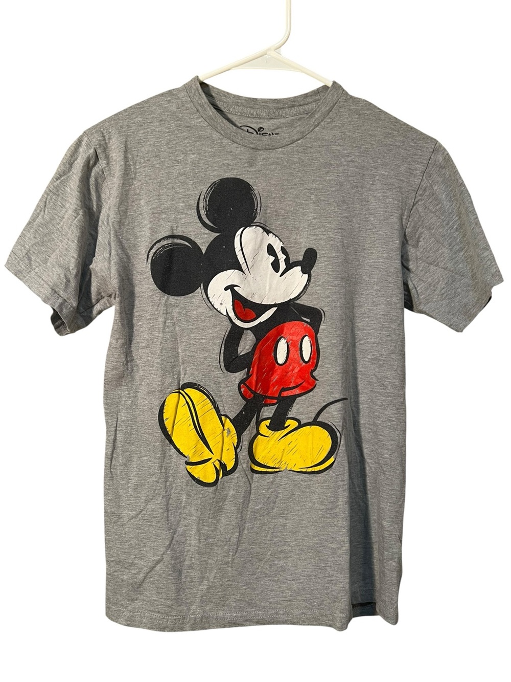 Disney Unisex Size Small T-Shirt Light Gray Mickey Mouse Graphic Short Sleeve